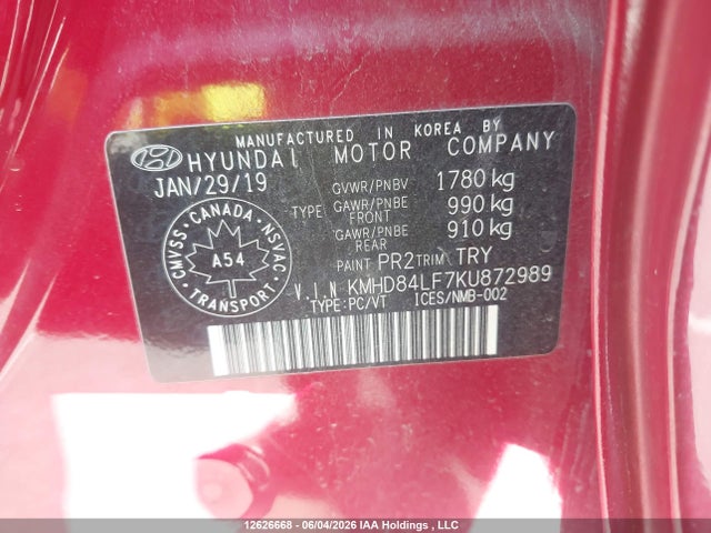 Продаж на аукціоні авто 2019 Hyundai Elantra Preferred, vin: KMHD84LF7KU872989, номер лоту: 12626668