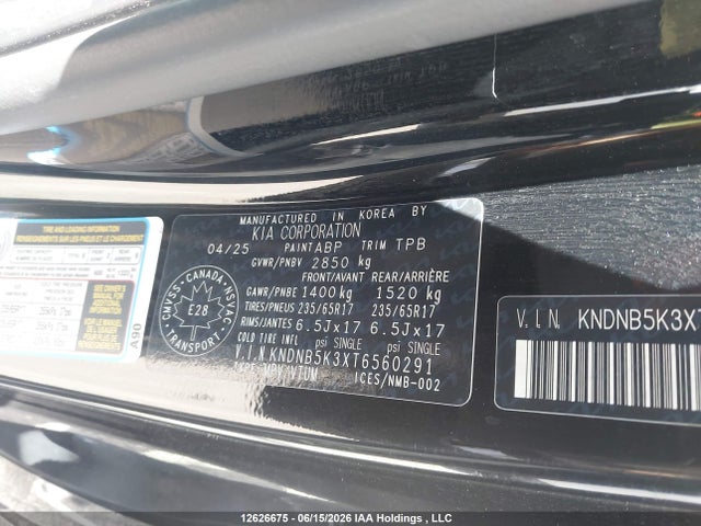 12626675 :رقم المزاد ، KNDNB5K3XT6560291 vin ، 2026 Kia A3 مزاد بيع