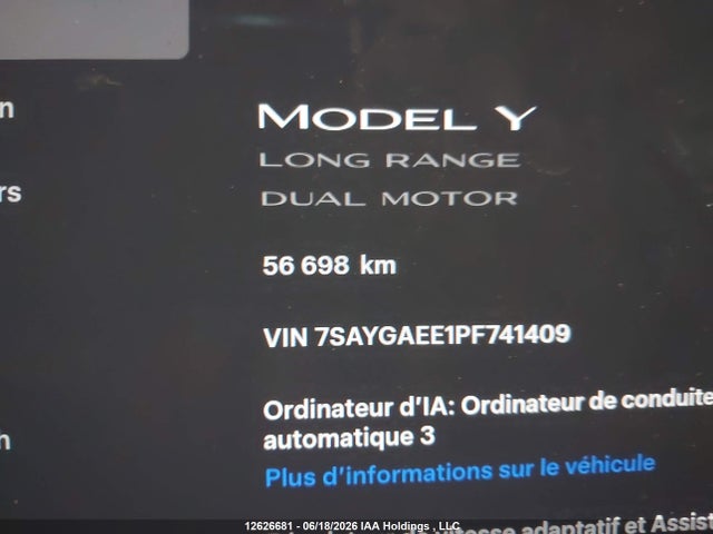 Aukcja sprzedaży 2023 Tesla Model Y, vin: 7SAYGAEE1PF741409, numer aukcji: 12626681