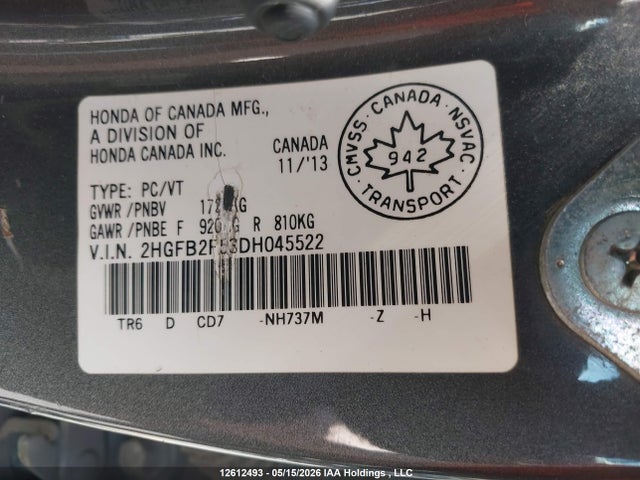 2013 Honda Civic Lx მანქანა იყიდება აუქციონზე, vin: 2HGFB2F53DH045522, აუქციონის ნომერი: 12612493