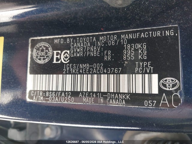 Продаж на аукціоні авто 2010 Toyota Matrix Xr, vin: 2T1KE4EE2AC043767, номер лоту: 12626687