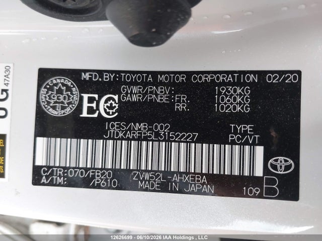 JTDKARFP5L3152227 Toyota PRIUS PRIME