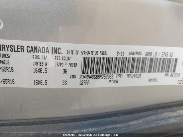 12626700 :رقم المزاد ، 2D4RN4DG8BR752063 vin ، 2011 Dodge Grand Caravan Express مزاد بيع