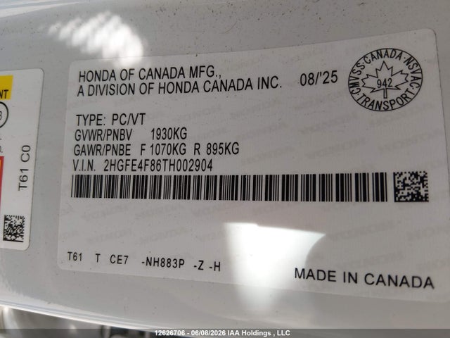 Honda Civic 2026 2HGFE4F86TH002904 Image 18