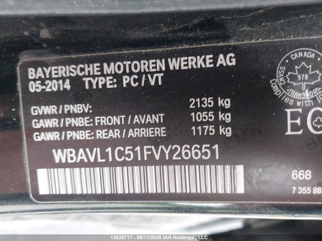 Продажа на аукционе авто 2015 Bmw X1 Xdrive28i, vin: WBAVL1C51FVY26651, номер лота: 12626717