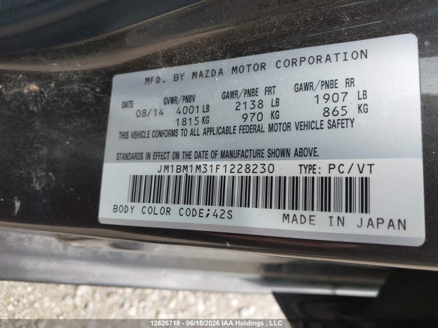 JM1BM1M31F1228230 Mazda MAZDA3