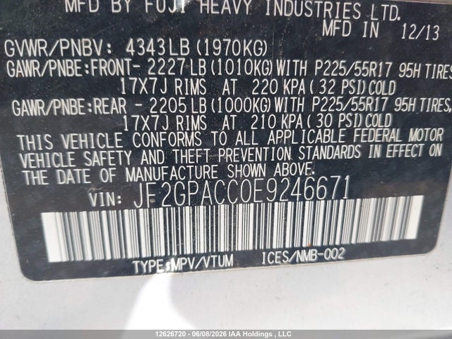 Продаж на аукціоні авто 2014 Subaru Xv Crosstrek 2.0 Premium, vin: JF2GPACC0E9246671, номер лоту: 12626720