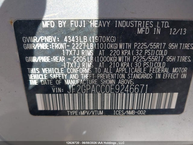 Продаж на аукціоні авто 2014 Subaru Xv Crosstrek 2.0 Premium, vin: JF2GPACC0E9246671, номер лоту: 12626720