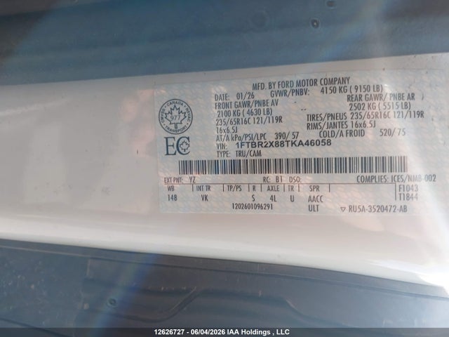 12626727 :رقم المزاد ، 1FTBR2X88TKA46058 vin ، 2026 Ford Transit T-250 مزاد بيع