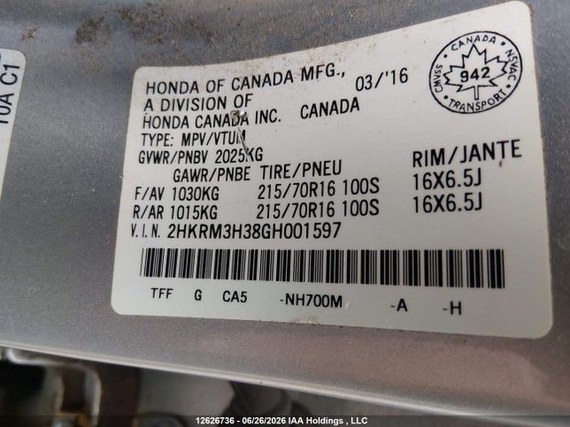 Honda CR-V LX 2016 2HKRM3H38GH001597 Image 9