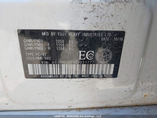 Продаж на аукціоні авто 2017 Subaru Legacy 2.5i Premium, vin: 4S3BNCD61H3031777, номер лоту: 12626754