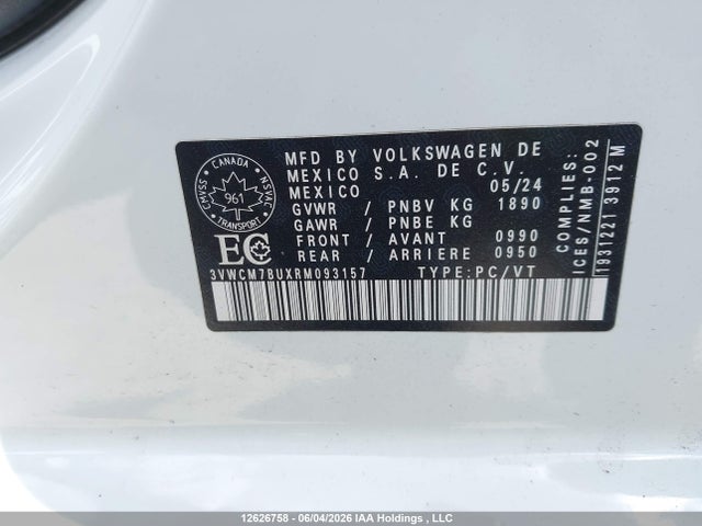 Aukcja sprzedaży 2024 Volkswagen Jetta Trendline, vin: 3VWCM7BUXRM093157, numer aukcji: 12626758