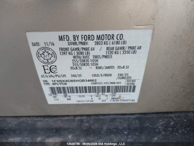 Aukcja sprzedaży 2017 Ford Explorer Xlt, vin: 1FM5K8D85HGB34662, numer aukcji: 12626786