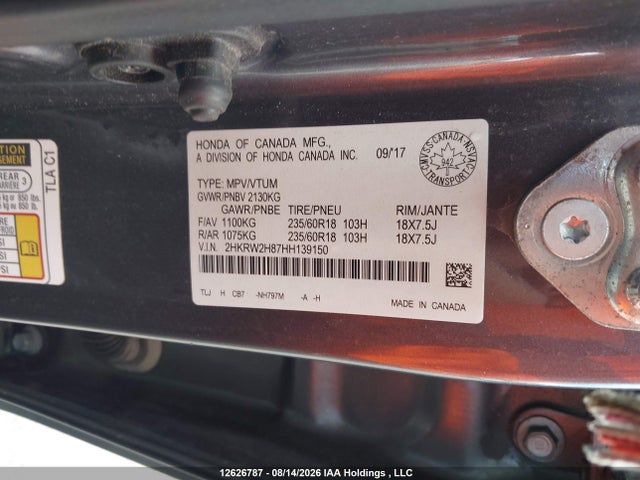 2HKRW2H87HH139150 Honda Cr-v Ex-l