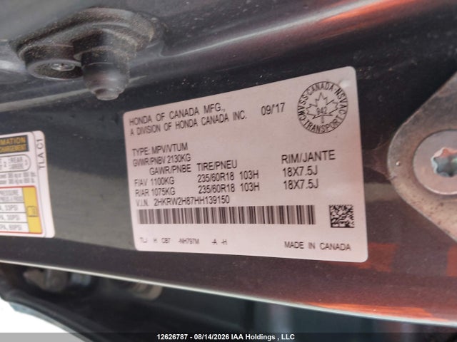 2HKRW2H87HH139150 Honda Cr-v Ex-l