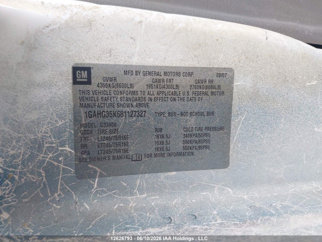 Продажа на аукционе авто 2008 Chevrolet Express 3500 Ls, vin: 1GAHG35K681127327, номер лота: 12626793