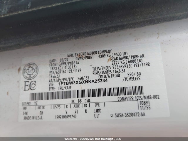 Продаж на аукціоні авто 2022 Ford Transit-350 Cargo, vin: 1FTBW3XGXNKA25334, номер лоту: 12626797