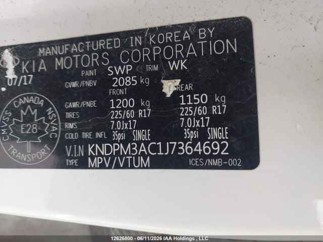 Aukcja sprzedaży 2018 Kia Sportage Lx, vin: KNDPM3AC1J7364692, numer aukcji: 12626800