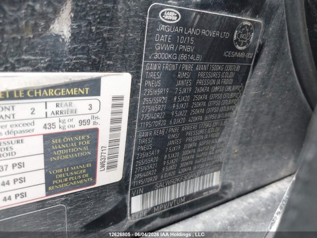 Aukcja sprzedaży 2016 Land Rover Range Rover Sport Diesel Td6 Hse, vin: SALWR2KF3GA637717, numer aukcji: 12626805