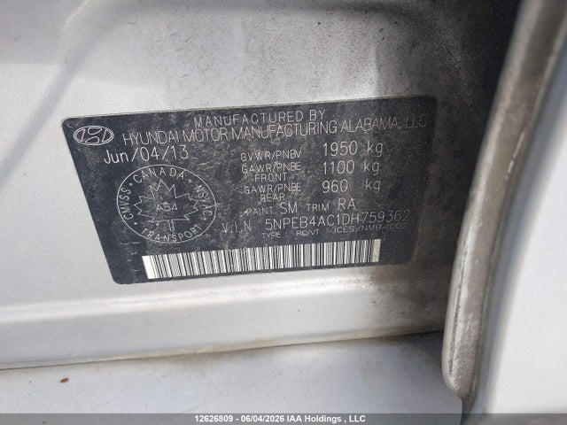 Aukcja sprzedaży 2013 Hyundai Sonata Gl/gls, vin: 5NPEB4AC1DH759362, numer aukcji: 12626809