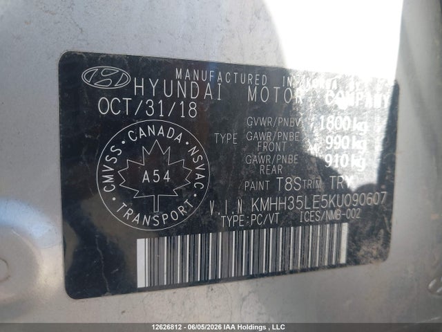 12626812 :رقم المزاد ، KMHH35LE5KU090607 vin ، 2019 Hyundai Elantra Gt Preferred مزاد بيع