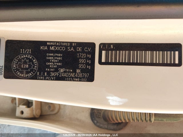 2022 Kia Forte მანქანა იყიდება აუქციონზე, vin: 3KPF24AD5NE438797, აუქციონის ნომერი: 12626829