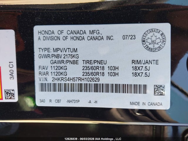2HKRS4H57RH102629 Honda Cr-v Sport