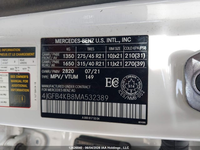 2021 Mercedes-benz Gle 350 4matic მანქანა იყიდება აუქციონზე, vin: 4JGFB4KB8MA532389, აუქციონის ნომერი: 12626840