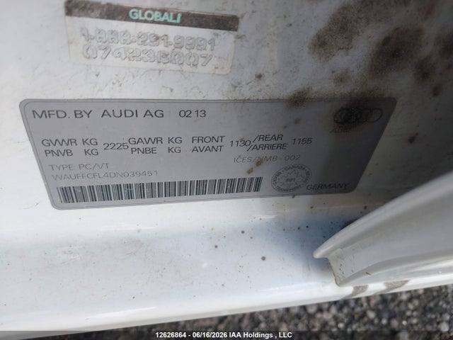2013 Audi A4 Premium Plus მანქანა იყიდება აუქციონზე, vin: WAUFFCFL4DN039451, აუქციონის ნომერი: 12626864