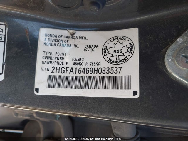 Продаж на аукціоні авто 2009 Honda Civic, vin: 2HGFA16469H033537, номер лоту: 12626866