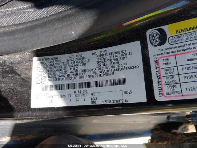 12626874 :رقم المزاد ، 3FADP4BJ8DM148349 vin ، 2013 Ford Fiesta Se مزاد بيع