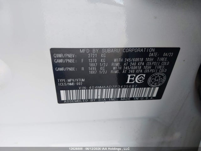 Продажа на аукционе авто 2023 Subaru Ascent, vin: 4S4WMAAD7P3435687, номер лота: 12626888