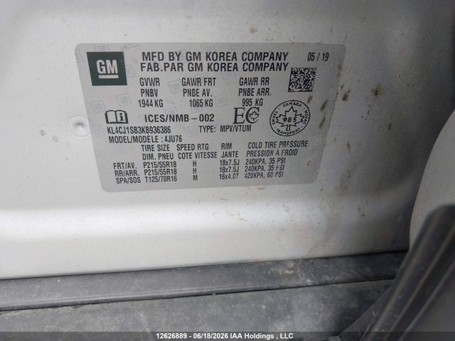 KL4CJ1SB3KB936386 Buick Encore Sport Touring
