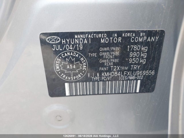 Продаж на аукціоні авто 2020 Hyundai Elantra Sel/value/limited, vin: KMHD84LFXLU969556, номер лоту: 12626891