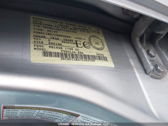 Продажа на аукционе авто 2007 Nissan Versa 1.8s, vin: 3N1BC13E47L363754, номер лота: 12626893