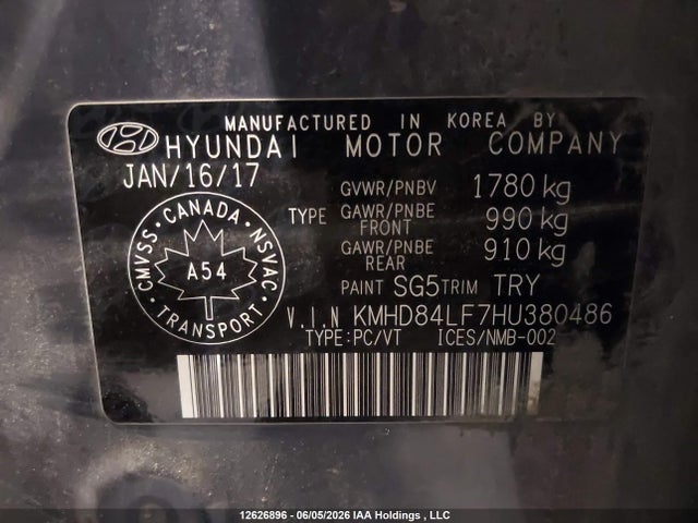 2017 Hyundai Elantra Se/value/limited მანქანა იყიდება აუქციონზე, vin: KMHD84LF7HU380486, აუქციონის ნომერი: 12626896
