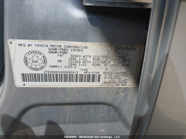 12626898 :رقم المزاد ، JTEHH20V426042413 vin ، 2002 Toyota Rav4 مزاد بيع