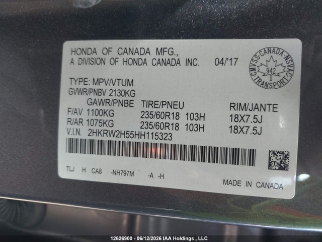 Продажа на аукционе авто 2017 Honda Cr-v Ex, vin: 2HKRW2H55HH115323, номер лота: 12626900