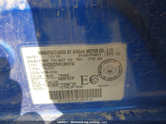 Nissan Versa 2015 3N1CE2CP4FL391218 Image 9