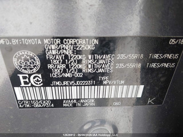 JTMDJREV5JD222311 Toyota RAV4