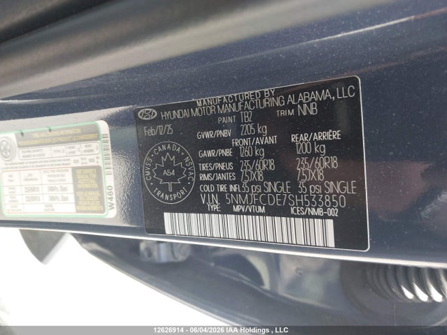 12626914 :رقم المزاد ، 5NMJFCDE7SH533850 vin ، 2025 Hyundai Tucson Xrt مزاد بيع