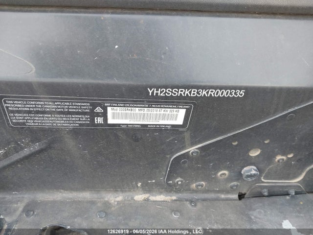 Продаж на аукціоні авто 2019 Skidoo , vin: YH2SSRKB3KR000335, номер лоту: 12626919
