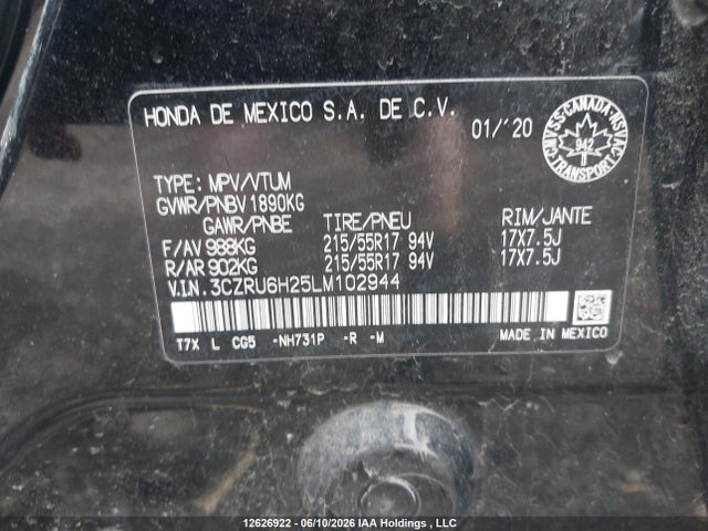 Продаж на аукціоні авто 2020 Honda Hr-v Sport, vin: 3CZRU6H25LM102944, номер лоту: 12626922