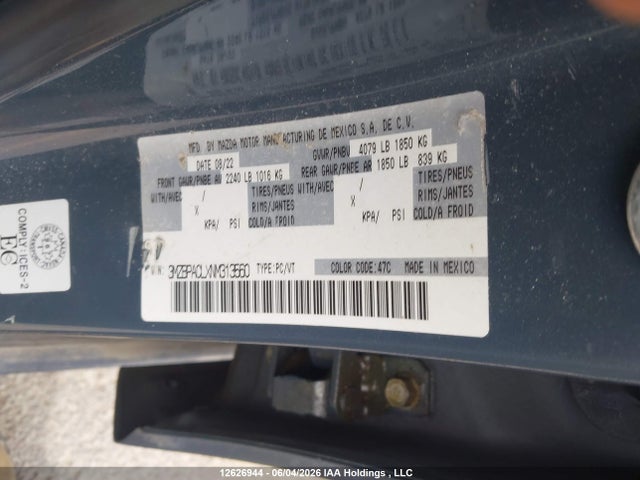 3MZBPACLXNM313560 Mazda Mazda3 Gs