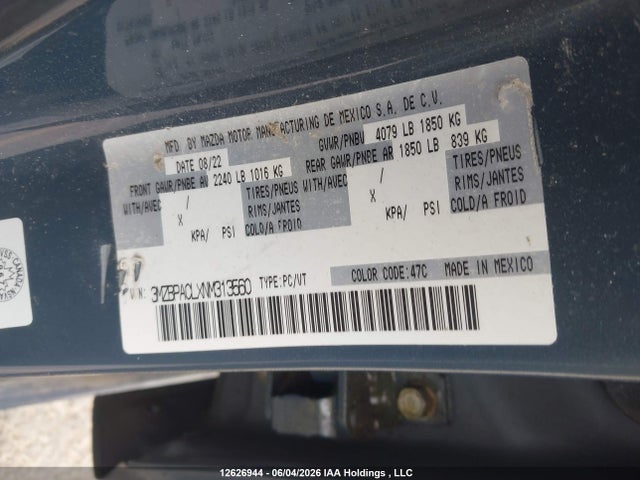3MZBPACLXNM313560 Mazda Mazda3 Gs