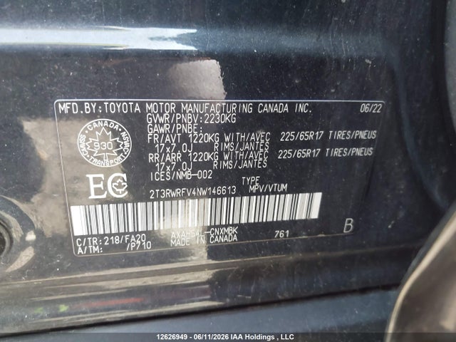2022 Toyota Rav4 Xle მანქანა იყიდება აუქციონზე, vin: 2T3RWRFV4NW146613, აუქციონის ნომერი: 12626949