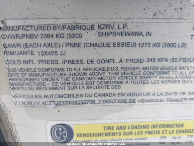 Kzrv Trailer 2016 4EZTJ2329G8066706 Image 14