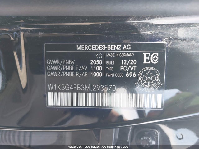 12626956 :رقم المزاد ، W1K3G4FB3MJ293570 vin ، 2021 Mercedes-benz A 220 4matic مزاد بيع