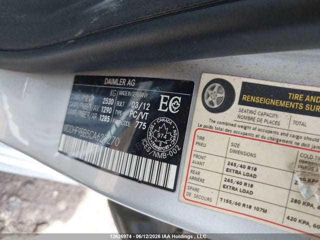 12626974 :رقم المزاد ، WDDHF9BB5CA627270 vin ، 2012 Mercedes-benz E 550 4matic مزاد بيع