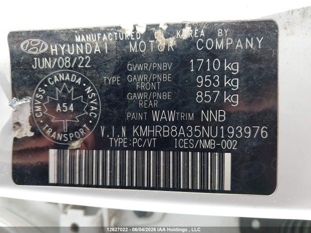 Продаж на аукціоні авто 2022 Hyundai Venue Essential Auto Ivt, vin: KMHRB8A35NU193976, номер лоту: 12627022
